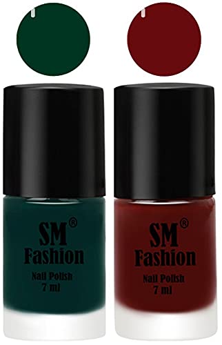 Image of Long Lasting Nail Polish | Nail Paint Combo 7 ml Each) - Set of 2 Dark Green-Wine Red