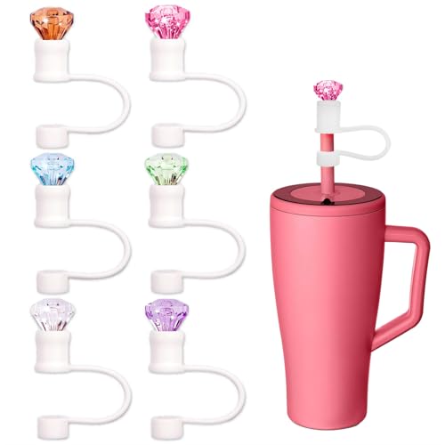 6pcs Diamond Straw Cover Cap for Brumate Era 30&40 oz Tumble, 12mm Reusable Silicone Straw Topper Protector Lid with Cute Mix Colors Décor Accessories
