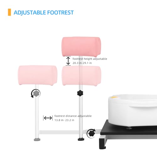 LUXMARS Reclining Pedicure Chair Station, 360° Rotation Hydraulic Adjustable Spa Pedicure Chair No Plumbing Unit Station with Foot Basin Pink