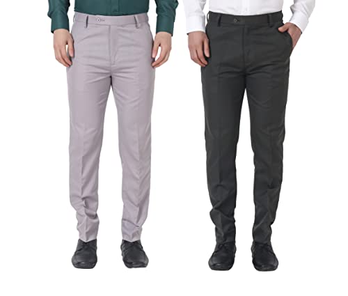 Image of MALENO Men Formal Trouser Regular Fit Solid | Soft and Breathable Pant Combo (Pack of 2)