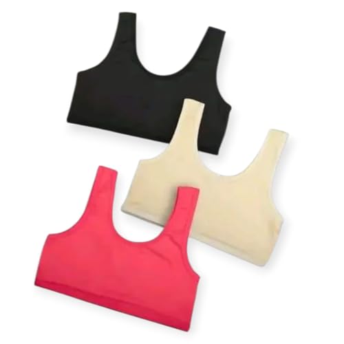 Image of Girls Cotton Sports Bra, Non-Padded, Full Coverage, Regular Broad Strap, Pack of 3, Training Bra for Gym Yoga Workout