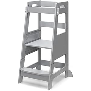   TOETOL-Bamboo-Toddler-Step-Stool-Grey-Learning-Standing-Helper-Tower-for-Toddlers-Kitchen-Stools-Counter-3-Height-Adjustable-Helper-with-Non-Slip-Mat