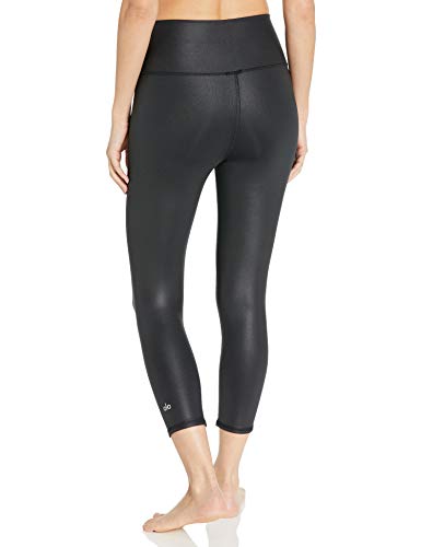Alo Yoga Women's High Waist Airbrush Capri Legging, Black Glossy, Medium