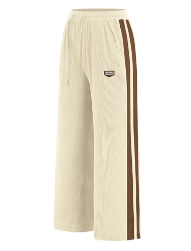 ZAFUL Mens Corduroy Sweatpants Drawstrings Color Block Side Stripes Wide Leg Straight Long Pockets Casual Pants2