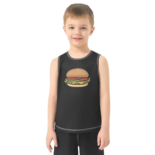 Boys Tank Top Shirts Hamburger Cartoon Food Print Sleeveless T-Shirts Crew Neck for Kids Clothing Children2
