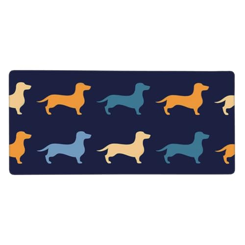Tapis de souris grand format teckel bleu orange 40x90cm en caoutchouc
