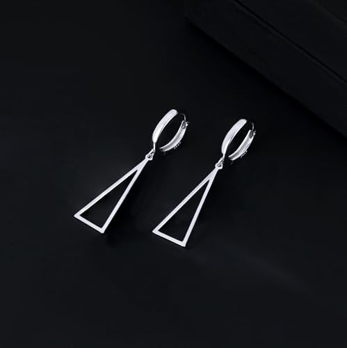 Reffeer Solid 925 Sterling Silver Triangle Earrings Hoop Dangle for Women Teen Girls Geometric Dangle Earrings Huggie4
