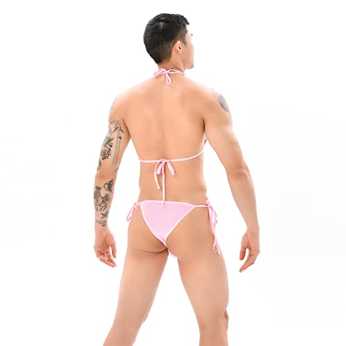 JIAHG Men’s Underwear Bikini Halter Bra Briefs Sissy Nightwear Lingerie Set Tie Side Pouch Panty Crossdressing Swimsuits4