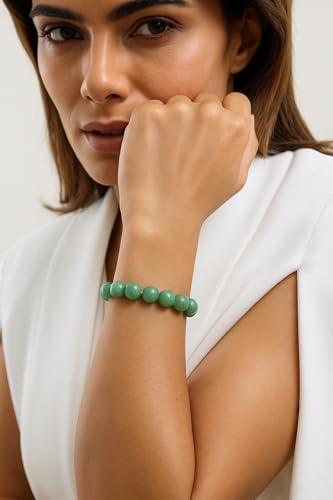 Belacqua Natural Green Jade Good Fortune Stretch Bracelet for Women, 8mm Round Gemstones, Length - 6.5-8.5 Inches | Jewelry for Her | Gift Box Included2