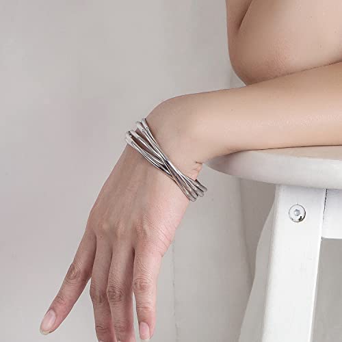 Fashion Women 925 Sterling Silver Bracelet five Smooth Combination Stackable Bangles Diameter 60-65 -68 MM Solid Silver On Bangle Cuff Fine Jewelry Gifts2