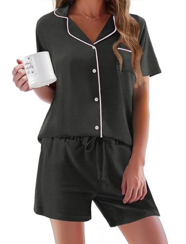 Image of Ekouaer Pajamas Set for Women Short Sleeve Sleepwear Button Down Pjs Soft 2 Piece Lounge Sets XS-XXXL