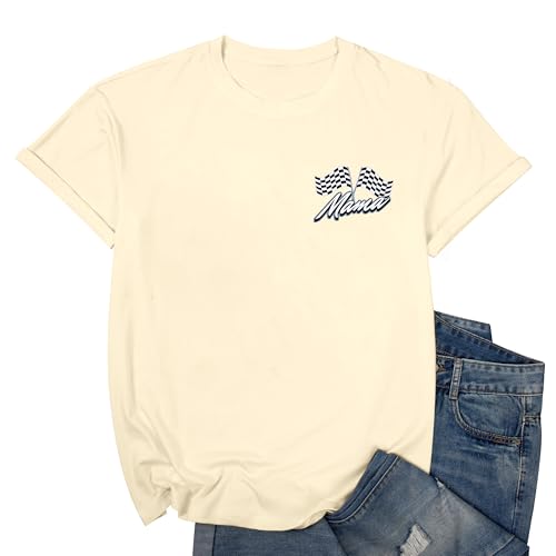 Image of Racing Birthday Party Matching Shirt Mom and Dad Car Racer Couple T Shirt Checkered Flag Short Sleeve Tee Tops