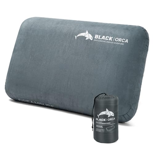 BLACK ORCA Memory Foam Camping Pillow, Lightweight & Portable Travel Pillow, Backpacking Pillow with Removable Cover, Ergonomic Pillows, Neck Lumbar Support for Outdoor Camp, Hiking, Backpacking Sleep