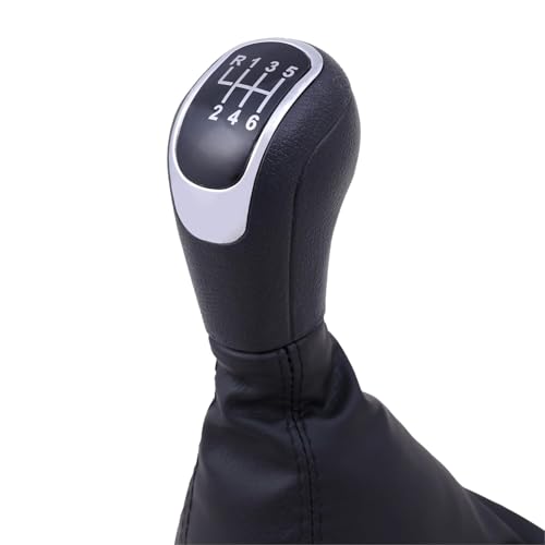Image of 6-Speed Manual Transmission Gear Knob with Leather Gaiter Boot Cover Universal Car Gear Shifter Knob with Shift Pattern Display Ergonomic Design for Smooth Driving Experience