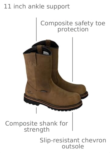 Image of Thorogood V-Series 11 inch Waterproof Pull On Wellington Boots for Men - Premium Leather with Composite Safety Toe, Comfort Insole, and Chevron Traction Outsole; ASTM Rated