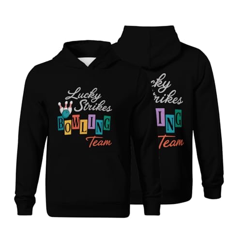 Kids Funny Bowling Team Fun Bowler Vintage Boys Girls Lightweight Kangaroo Pocket Fleece Hoodies