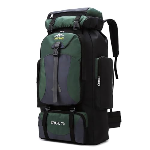Kabxhueo 70L Zaino da Trekking Impermeabile per Uomo e Donna | Grande capacità per Escursionismo, Campeggio & Arrampicata | Zaino Ultraleggero per Ciclismo, Viaggi e Sport Outdoor,Verde