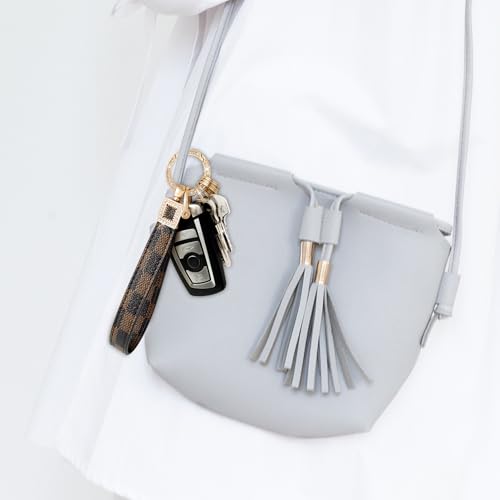 Image of OHKYOOT Leather Wristlet Keychain,Wrist Keychain Car Key Chain with 5 Key Ring and Anti-Lost D Ring