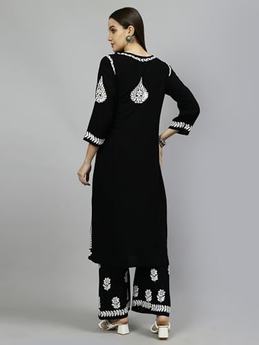 Image of Seva Chikan Hand Embroidered Lucknowi Chikankari Rayon Kurta and Palazzo Set SCL8037