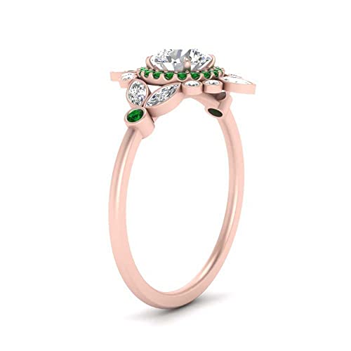Image of 55Carat Choose Your Gemstone Round Halo Floral Engagement Ring Rose Gold Plated Round Shape Vintage Engagement Rings Everyday Jewelry Wedding Jewelry Handmade Gifts for Wife US Size 4 to 12