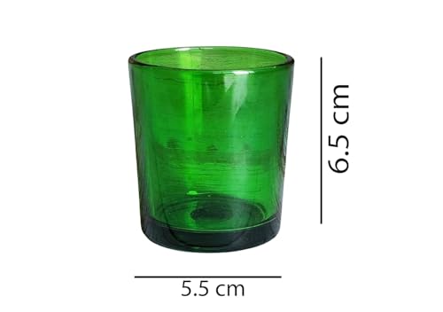 Image of Pure Source India Set of 12 Votive Glass Candle Holders with Tealight Candles | Decorative Diwali Lights for Home, Pooja & Festive Decor (Green)