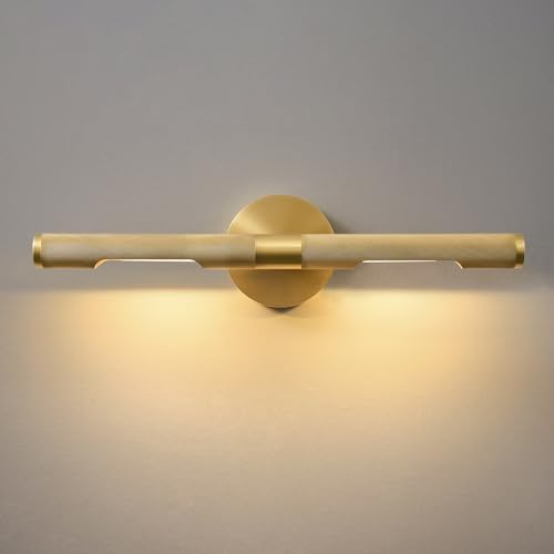 Image of Museum Gallery Bathroom Picture Light - 19 Inch Long Gold Brass Dimmable Hardwired Wall Sconces with E12 Bulb - Frame Pictures Art Deco Sconce Lights for Painting Photo Artwork Library Vanity Over