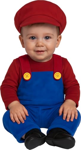 FIESTAS GUIRCA Disfraz de Conductor de Tren Aventurero Niño   Mono de Fontanero Mecánico Rojo con Gorro   Disfraz de Niño 2 3 años