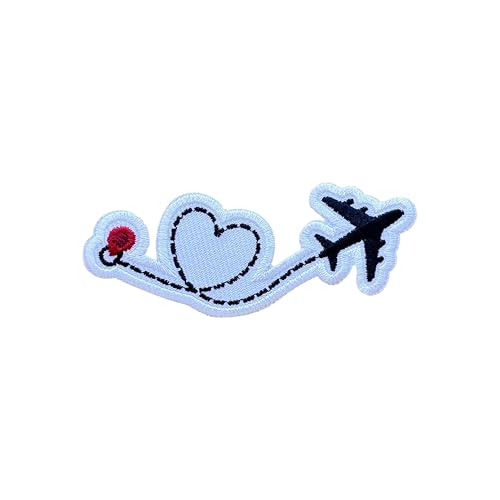 LEMEPINZ Airplane Route Plane Heart 3 Inches Embroidery Patch, Iron On/Sew On Travel Embroidered Applique Patch, Travel Patches, Fabric Patches for Clothes Backpacks Hats, Cute DIY Accessories Gifts