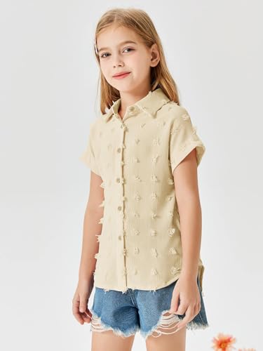 Image of Haloumoning Girls Button Down Shirts Short Sleeve Kids Casual Chiffon Blouse Summer Tops T-Shirt