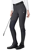 SANTINY Women's Horse Riding Pants with Zipper Pockets Knee-Patch Schooling Tights Equestrian Breeches for Women (Dark Grey_S)