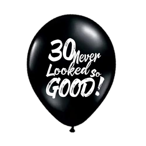 Globos para 30 cumpleaños, 16 unidades, color negro, 30 globos Never Looked So Good para niñas y mujeres, globos para fiesta de 30 años, divertidos accesorios de fiesta de 30 años, decoración para