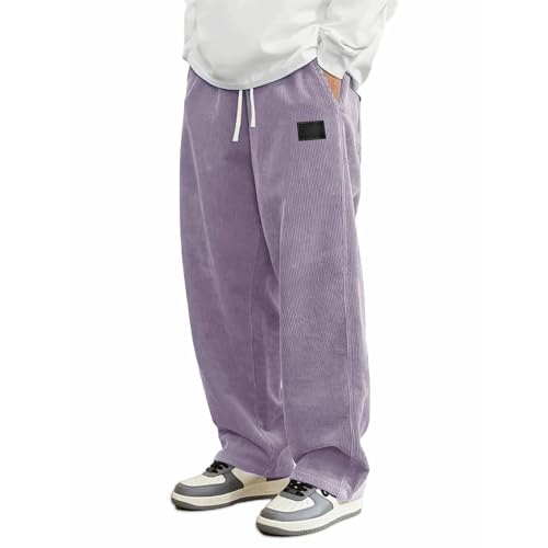 Mens Casual Corduroy Pants Baggy Wide Leg Y2K Sweatpants Relaxed Fit Drawstring Parachute Pant with Pockets
