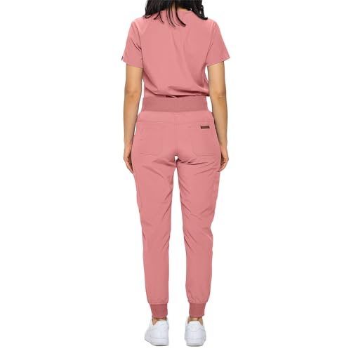Image of Monarch Uniforms Slim Fit Stretchy Scrubs Women's Jogger Scrub Set Slim Jogger Scrubs with Tuck-In Top for Women (MAUVE-L)
