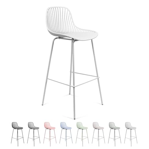 THE SECRET HOME - Taburete Alto de Polipropileno y Metal - Alto. 103 cm x Largo. 48 cm - Asiento Extra para el Hogar - Ideal para Cocina, Salon - Color Blanco
