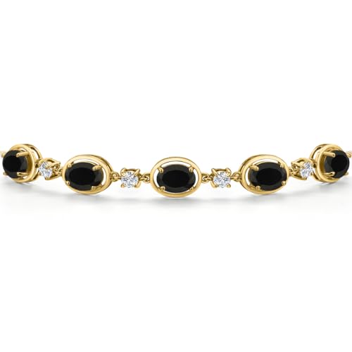 Gem Stone King 18K Yellow Gold Plated Silver Black Onyx Bracelet For Women | 3.50 Cttw | Gemstone December Birthstone | Oval 7X5MM | Fully Adjustable 9 Inch3