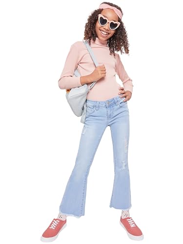 YMI Girls Sustainable Wannabettafit Frayed Flare Jeans4