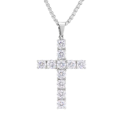 4/5mm Moissanite Diamond Cross Pendant Necklace D Color VVS1 Moissanite Silver Stainless Steel Cross Chain Necklaces Wedding Anniversary Christian Jewelry Gifts