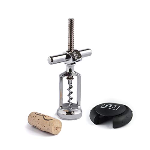 BOJ Self Pulling Corkscrew and Cap Cut Foil Cutter, Handheld Wine Opener Vintage Style, Gray Silver and Black