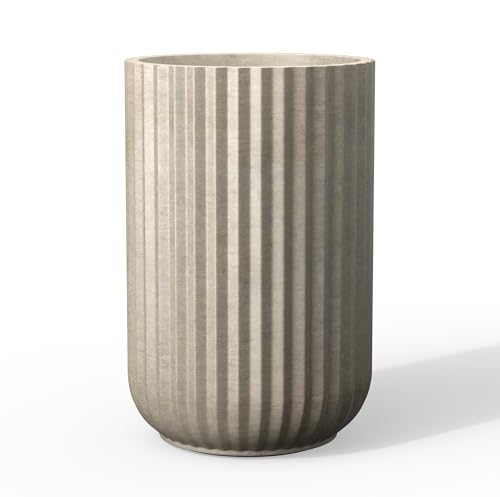 Kante Tall Fulted Planter 21.7 Inch Tall Round Concrete Plant Pots with Drainage Hole and Rubber Plug Modern Decor for Indoor Outdoor Plants Flower Weathered Concrete