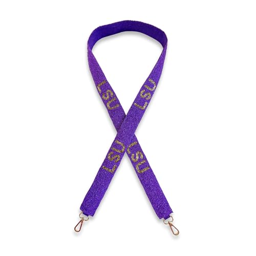 Lashicorn Louisiana Beaded Purse Strap Gold & Purple College Game Day Clear Handbag Replacement Strap Stadium Football University 49” Gold Hardware Clips for Sports Fans Merch