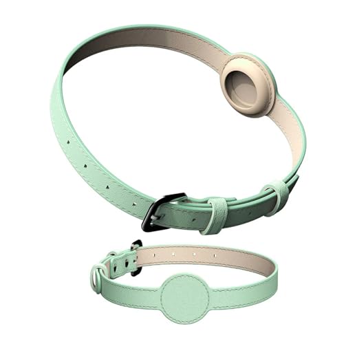 SUNCN エアタグ用小型犬用首輪、PU製の猫用トラッカー付き首輪、調整可能で快適な抗紛失タイプ、オス・メスのペット用 -M