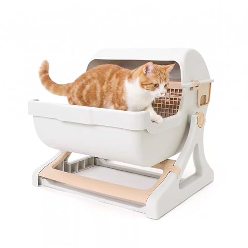 Semi-Automatic Cat Litter Box Large Enclosed Beige