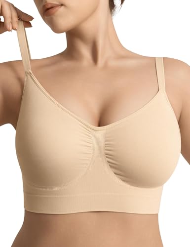 GEWIMO Bralettes for Women with Support Comfortable Bras No Underwire Seamless Everyday Bras Nude