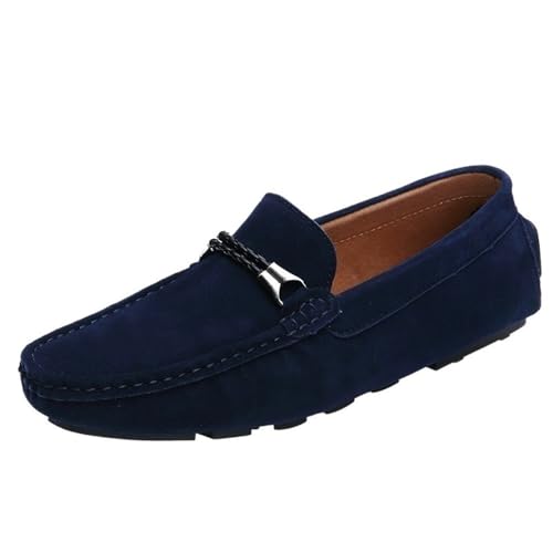 Mens Loafers Shoe Round Toe Nubuck Leather Moccasins Driving Style Slip Resistant Flat Heel Lightweight Outdoor Slip-On Boat Shoes