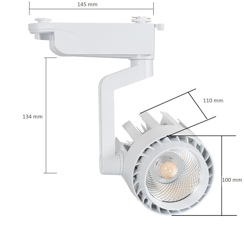 LEDKIA LIGHTING - LED Schienenstrahler | 30W Leistung | 1-Phasenstromschiene | 3000 lm Lichtstrom | COB Technologie | Aluminium, Weiß, 3000K Warmweiß