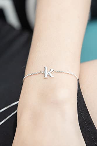 B. BRILLIANT Initial Bracelet for Women Sterling Silver Lowercase Alphabet Letter Name Personalized Gifts Adjustable Bracelets, A-Z4