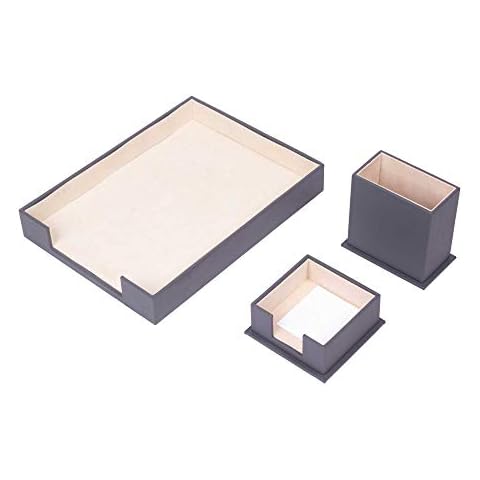 MOOGCO Gray Leather Desk Set - Desk Pad - Note Paper Holder -Pen Holder - Leather coaster -Desk Accessories-Desk Organizer - Office Desk Accessories - Desktop Storage,Gray (03) Cover