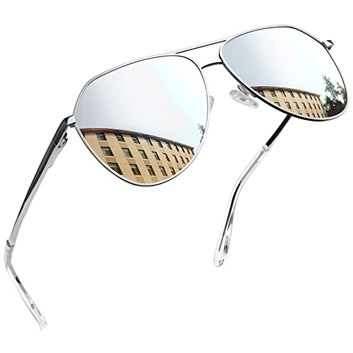 Joopin Gafas de Sol Hombre Polarizadas Grandes Espejo Plateado Gafas Sol Mujer Metálicas Platas Estilo Clásico Vintage Protección UV para Conducir Playa Golf