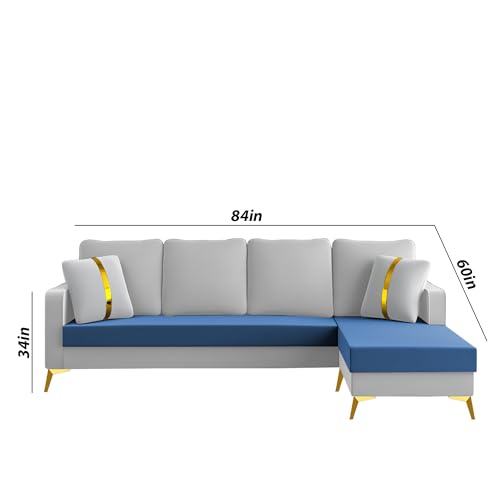 Image of Casaliving Mandis RHS 4 Seater L Shape Sofa Set for Living Room (Blue Grey Fabric) Premium Fabric Sofa
