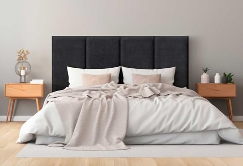 DHOME Tête de Lit Capitonnée en Tissu Aqualine Premium Antitaches Design Modulaire Vertical Autocollant Tête de Lit pour Chambre Lit Rembourrée (Noir,...